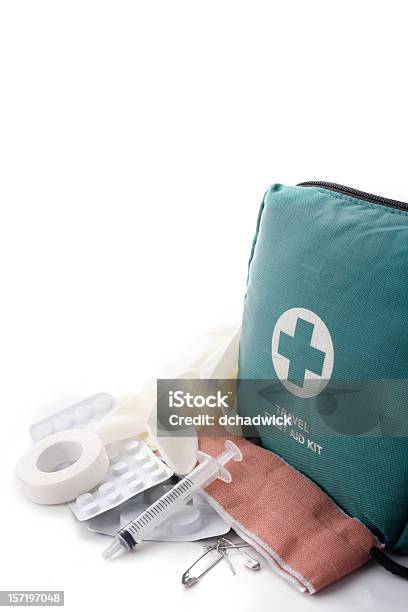 First Aid Supplies Laying Next To A Kit Stock Photo - Download Image Now - First Aid Kit, First Aid, Travel