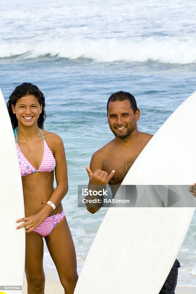 Father/Daughter Surfers  Adolescence Stock Photo