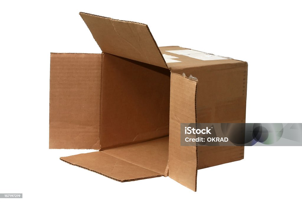 open brown cardboard shipping Box on side  Open Stock Photo