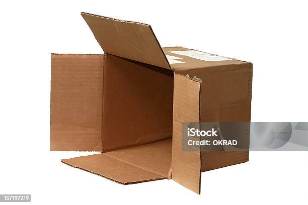 Open Brown Cardboard Shipping Box On Side Stock Photo - Download Image Now - Open, Box - Container, Cardboard Box