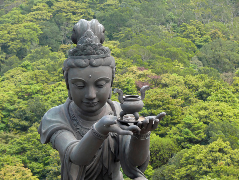 Generic Buddha statue meditating in natural setting