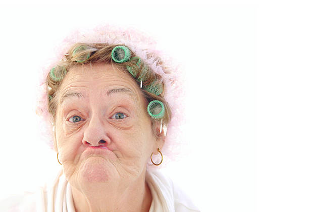 senior pucker face senior in rollers. ugly senior stock pictures, royalty-free photos & images