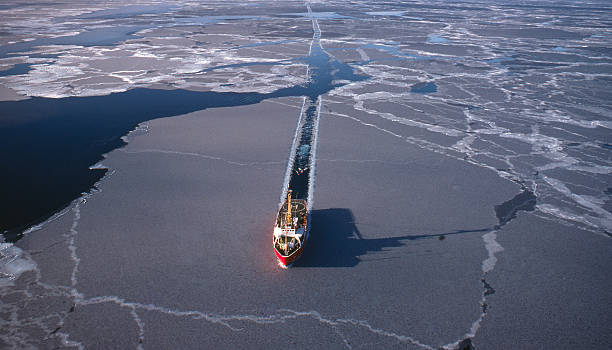 Marine Seismic in the Arctic Marine Seismic in the Arctic Being Carried out by ice floe photos stock pictures, royalty-free photos & images