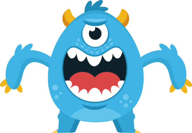 Angry Blue Monster Cartoon Character vector art illustration
