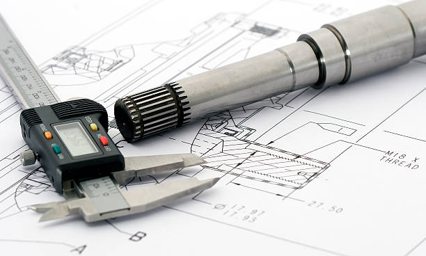 dibujos de ingeniería - caliper fotografías e imágenes de stock