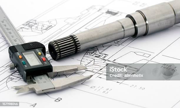 Dibujos De Ingeniería Foto de stock y más banco de imágenes de Tecnología - Tecnología, Calibrador, Imagen generada digitalmente