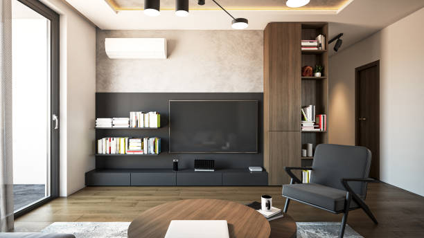 istock Interior Design. Architecture. Computer generated image of living room. Architectural Visualization. 3D rendering. 1571988567