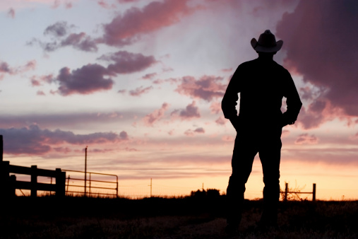 Cowboy watching sunset.