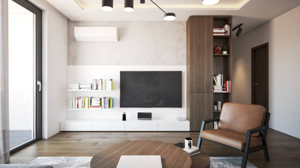 istock Interior Design. Architecture. Computer generated image of living room. Architectural Visualization. 3D rendering. 1572002595