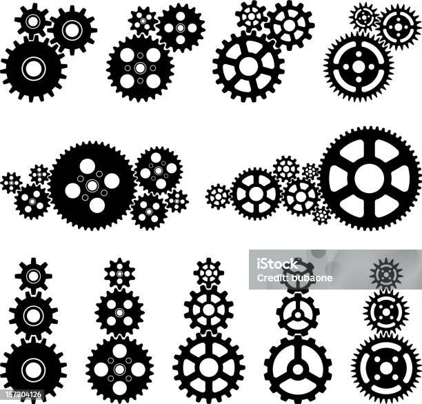 Engrenages En Noir Et Blanc Vecteurs libres de droits et plus d'images vectorielles de Machinerie - Machinerie, Rouage - Mécanisme, Collection