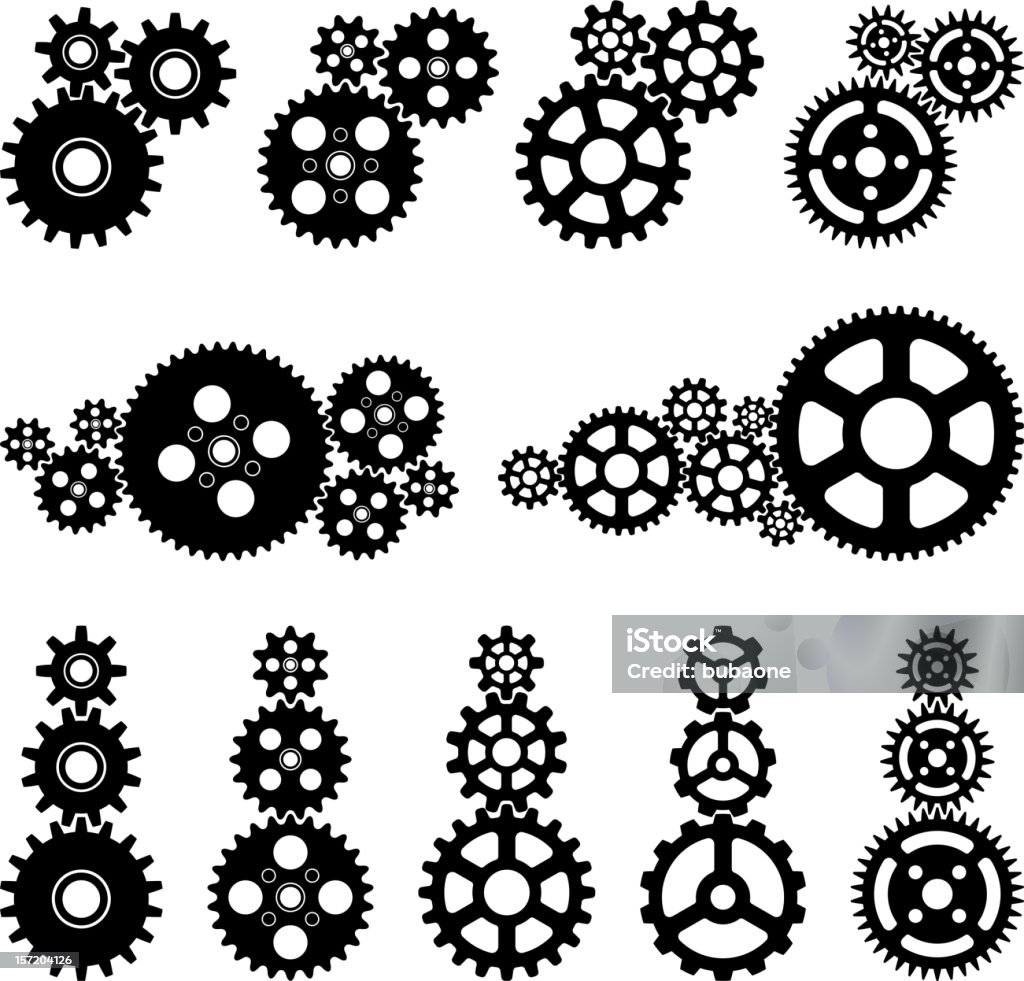 Шестерни Черный и белый набор - Векторная графика Machinery роялти-фри