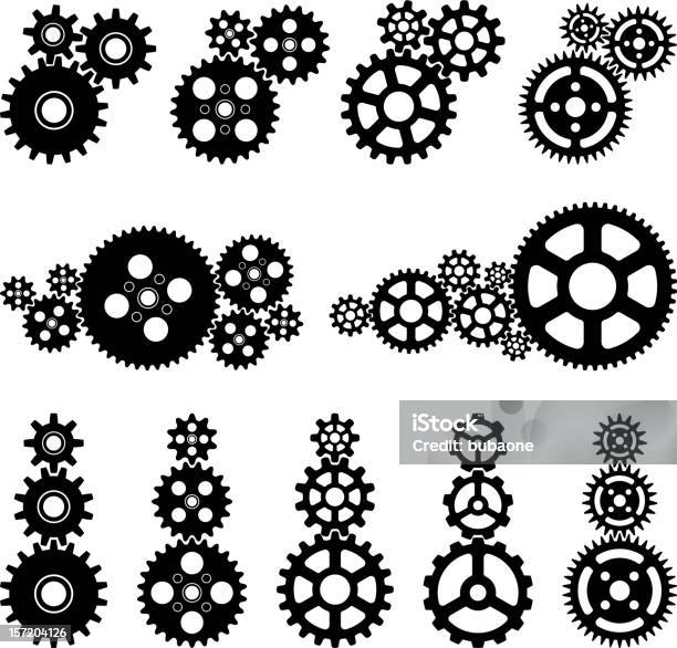 Gears Black And White Set Stock Illustration - Download Image Now - Gear - Mechanism, Machinery, Black And White