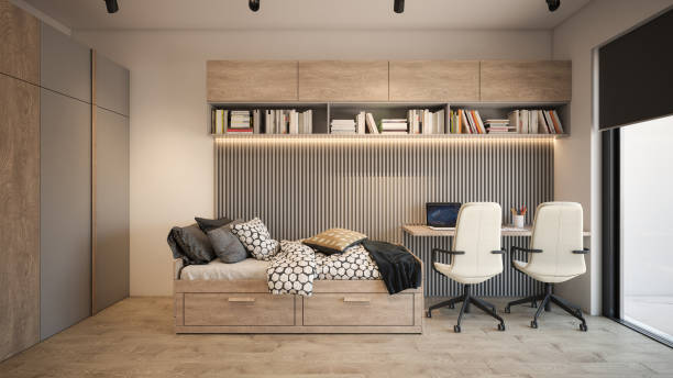 istock Interior Design. Architecture. Computer generated image of kids single bed room. Architectural Visualization. 1572045627