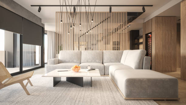 istock Interior Design. Architecture. Computer generated image of living room. Architectural Visualization. 3D rendering. 1572046184