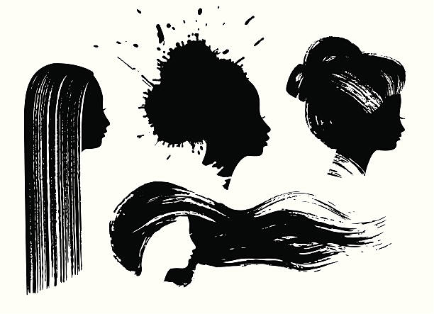 ilustraciones, imágenes clip art, dibujos animados e iconos de stock de mujer perfiles de tinta - cabello humano ilustraciones