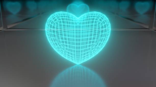 intense hypnotisante néon électrique bleu filaire glowing heart glows - texture d’arrière-plan abstraite - reflection tranquil scene photography blue photos et images de collection