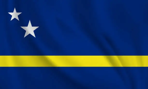 Vector illustration of Waving flag of Curacao blowing in the wind. Full page flying flag