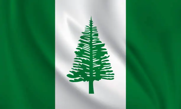 Vector illustration of Waving flag of Norfolk Island blowing in the wind. Full page flying flag