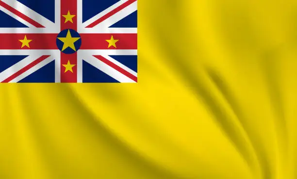 Vector illustration of Waving flag of Niue blowing in the wind. Full page flying flag