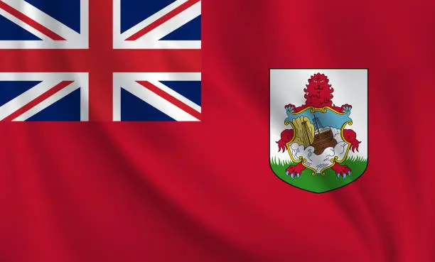 Vector illustration of Waving flag of Bermuda blowing in the wind. Full page flying flag