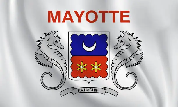 Vector illustration of Waving flag of Mayotte blowing in the wind. Full page flying flag