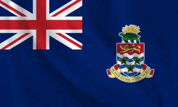 Vector illustration of Waving flag of Cayman Islands blowing in the wind. Full page flying flag