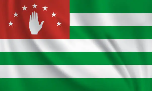 Vector illustration of Waving flag of Abkhazia blowing in the wind. Full page flying flag