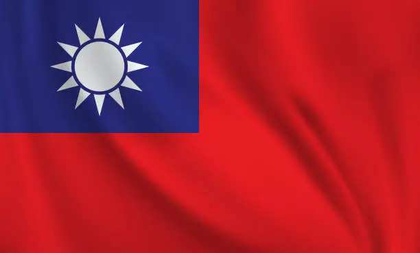 Vector illustration of Waving flag of Taiwan blowing in the wind. Full page flying flag