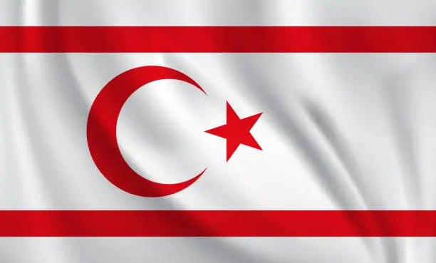 Vector illustration of Waving flag of Northern Cyprus blowing in the wind. Full page flying flag