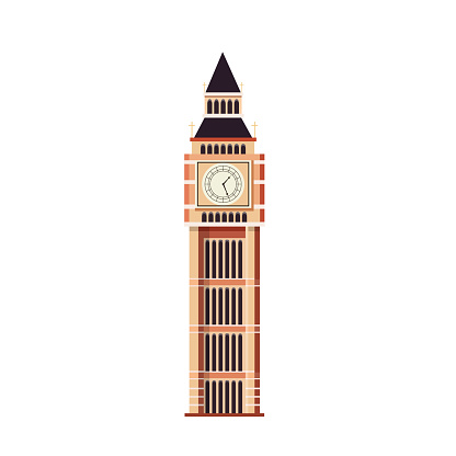 Big Ben isolated on white background. Big Ben clock tower in London. Vector stock