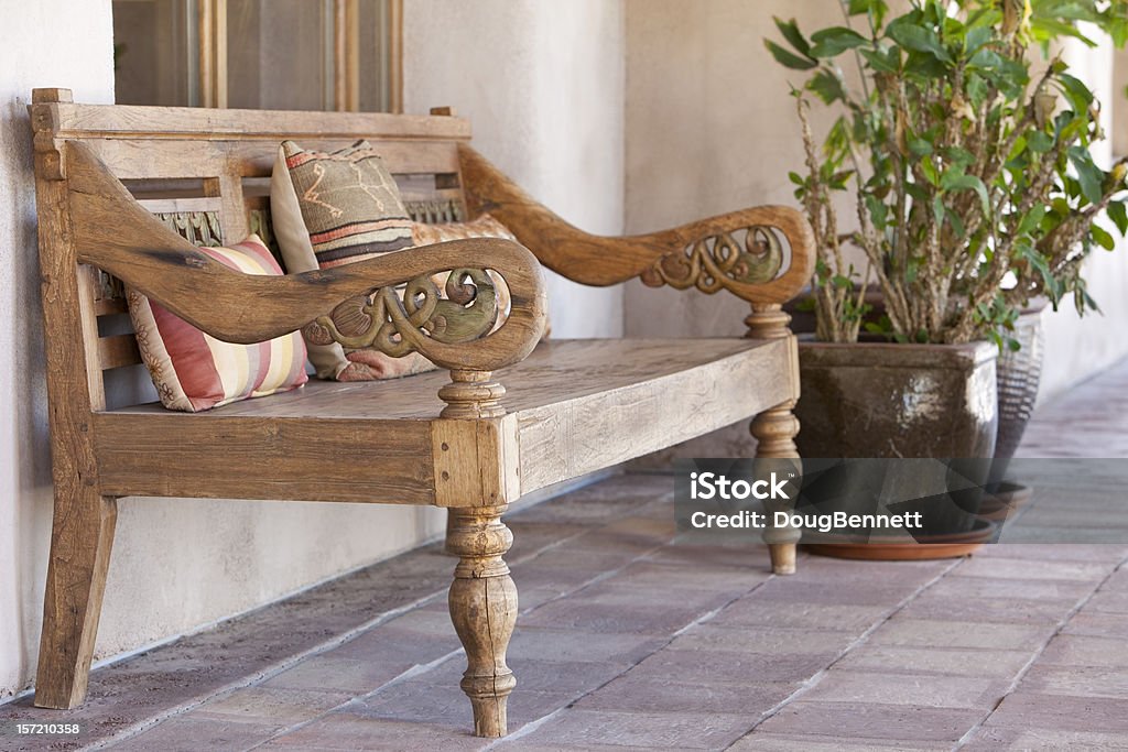 Geometric Carved Wooden Bench