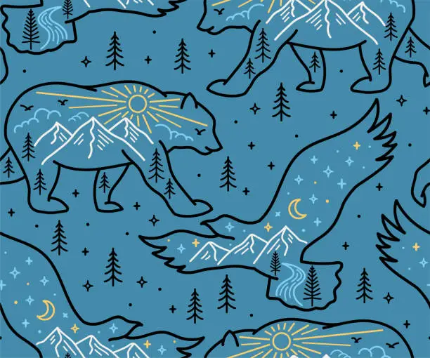 Vector illustration of Vector seamless pattern with outdoors theme illustrations.