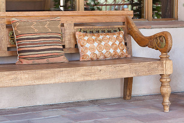 istock Old Bench and Pillows on Hacienda Patio 157211348