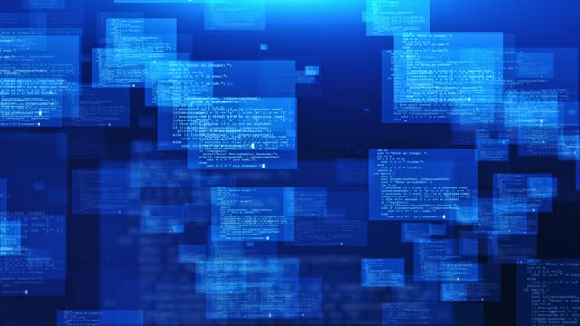 4K Digital Binary Programming code running over computer screen terminal, hacking concept.