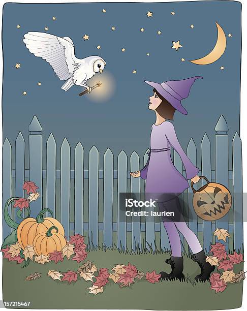 Halloween Witch And Barn Owl Stock Illustration - Download Image Now - Autumn, Barn Owl, Bird