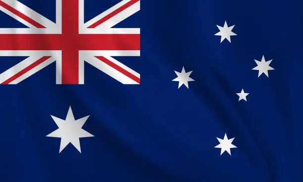 Vector illustration of Waving flag of Australia blowing in the wind. Full page flying flag