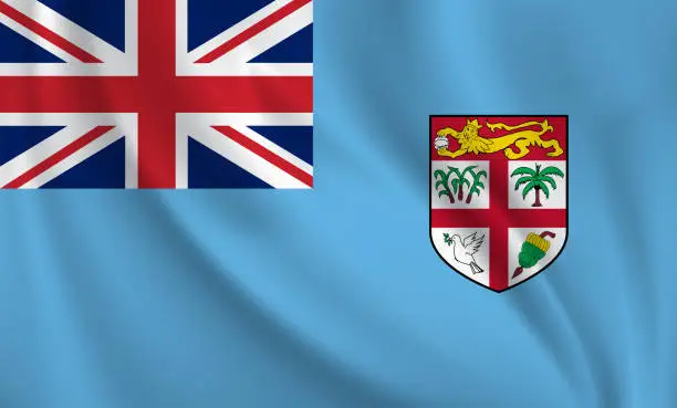 Vector illustration of Waving flag of Fiji blowing in the wind. Full page flying flag