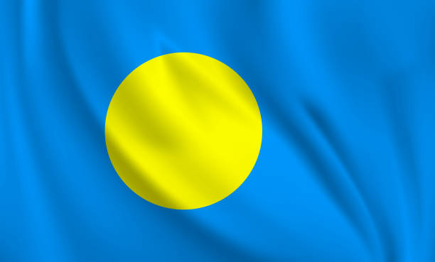 istock Waving flag of Palau blowing in the wind. Full page flying flag 1572170084