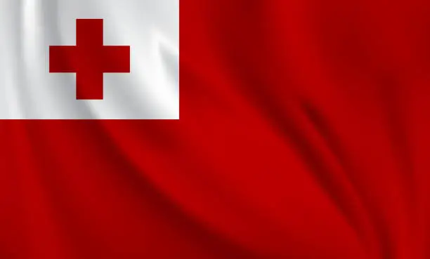 Vector illustration of Waving flag of Tonga blowing in the wind. Full page flying flag