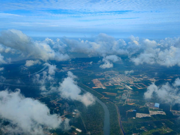 Focus scene on Sarawak Borneo from airplane point of view.