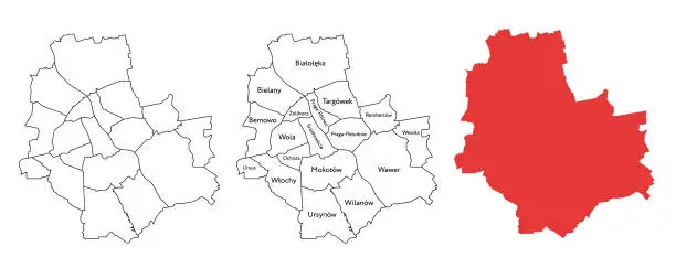 Vector illustration of Map of Warsaw and its districts