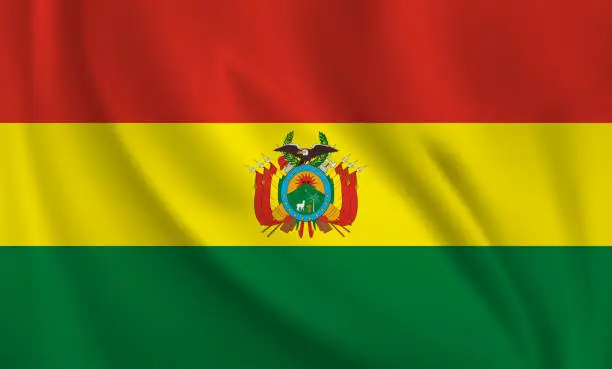 Vector illustration of Waving flag of Bolivia blowing in the wind. Full page flying flag