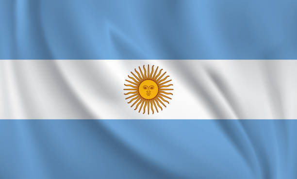 istock Waving flag of Argentina blowing in the wind. Full page flying flag 1572180568