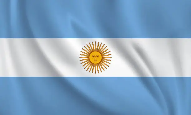 Vector illustration of Waving flag of Argentina blowing in the wind. Full page flying flag