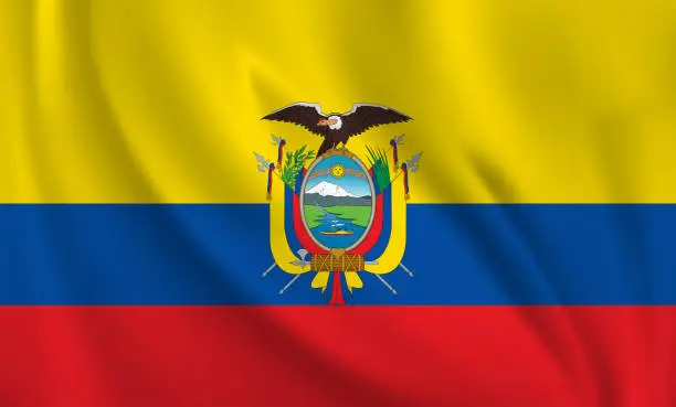 Vector illustration of Waving flag of Ecuador blowing in the wind. Full page flying flag