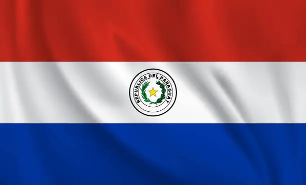 Vector illustration of Waving flag of Paraguay blowing in the wind. Full page flying flag