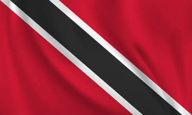 Vector illustration of Waving flag of Trinidad and Tobago blowing in the wind. Full page flying flag