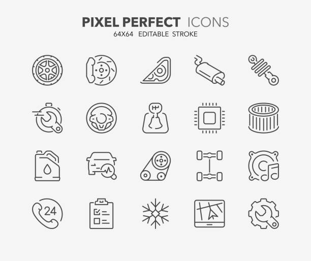 ikony tenkých čar autoservisu 1 - opasek osobní doplněk stock ilustrace