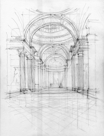 istock Hand sketch of Pantheon interior 157218559
