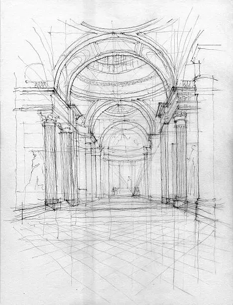 Photo of Hand sketch of Pantheon interior